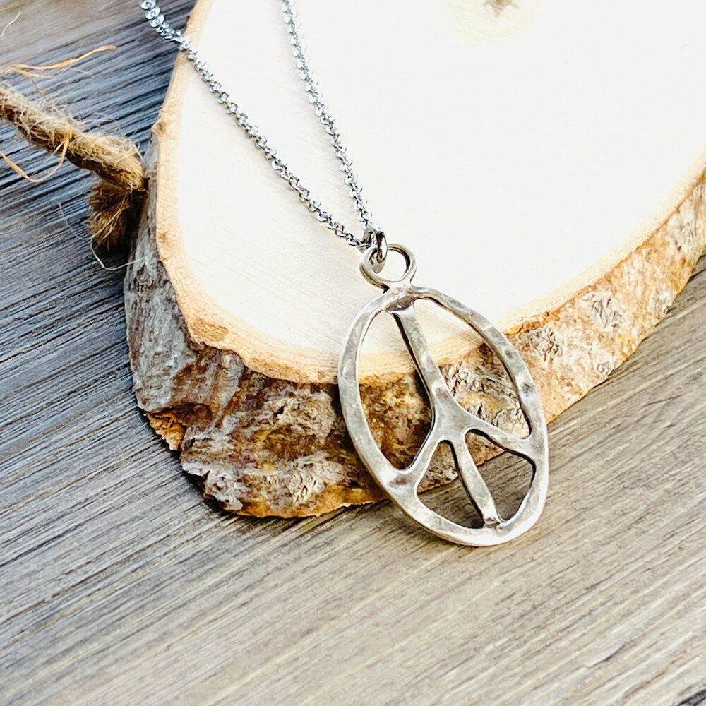 Peace sign necklace hippie accessories hippie jewelry for women bronze - Picture 4 of 8